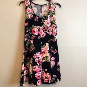 Navy blue floral flare dress SZ M. STRETCH!